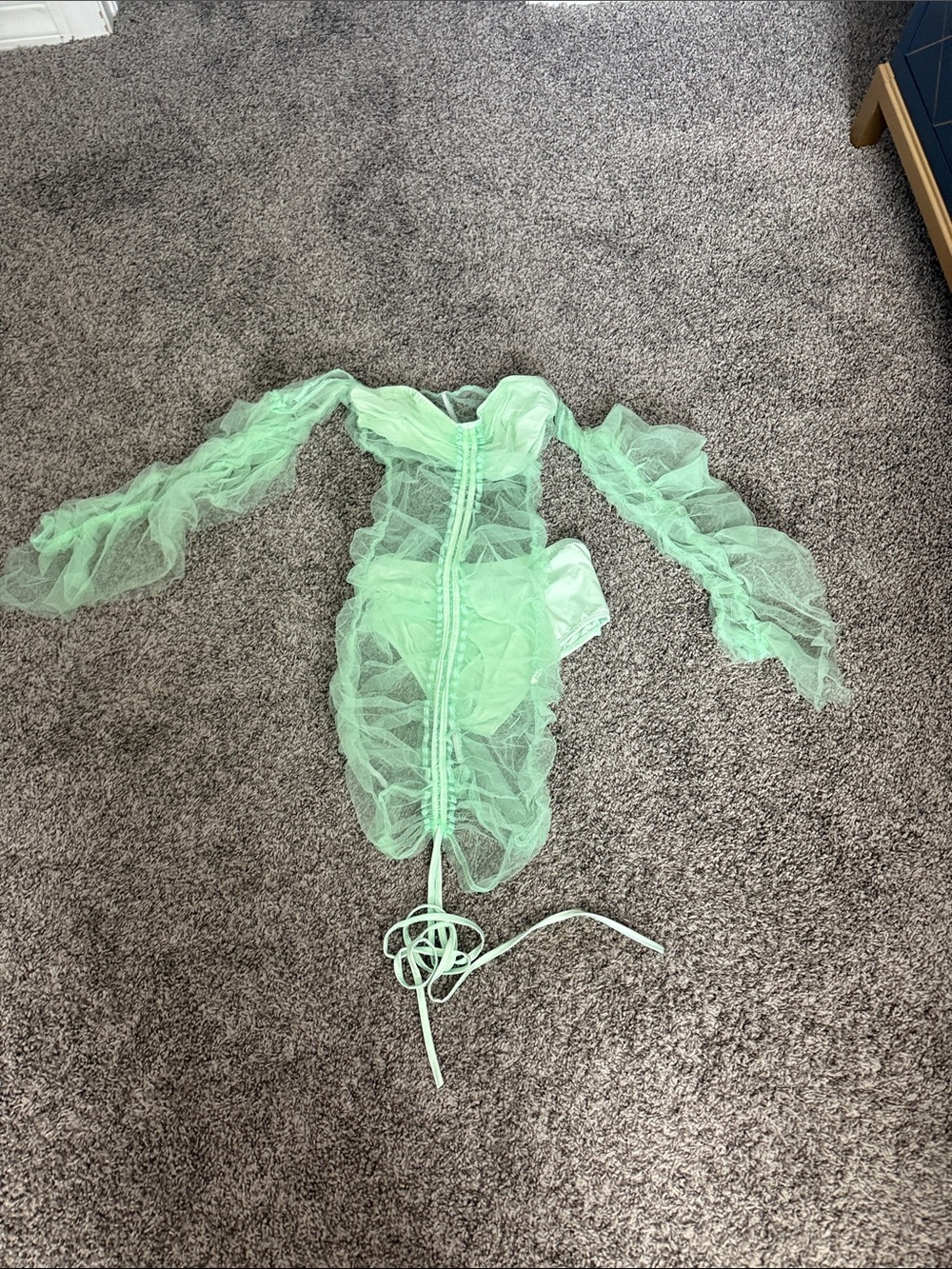 Sheer Ruffle Mint Green Mesh Dress